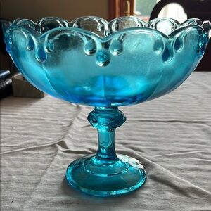 Indiana Glass Blue Pedestal Bowl